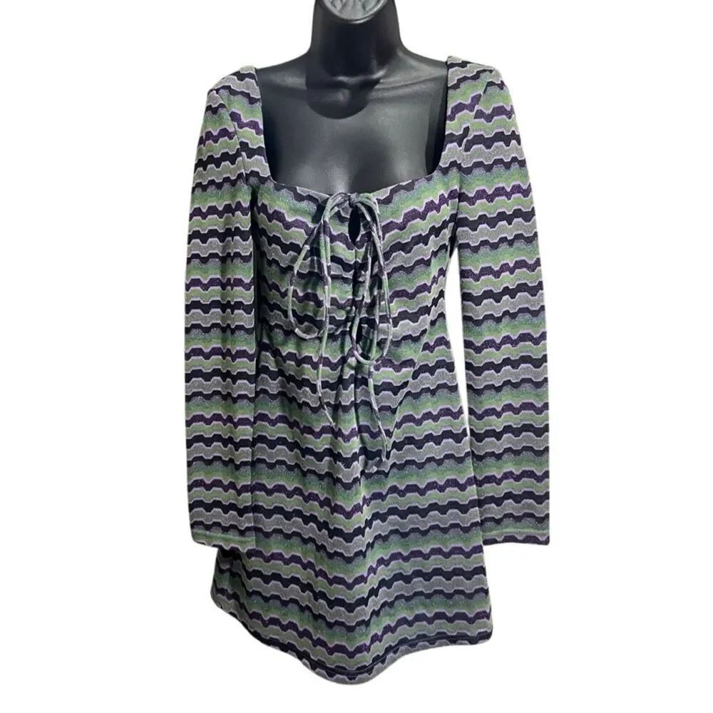 Zara metallic striped zig-zag knit mini dress Size Medium